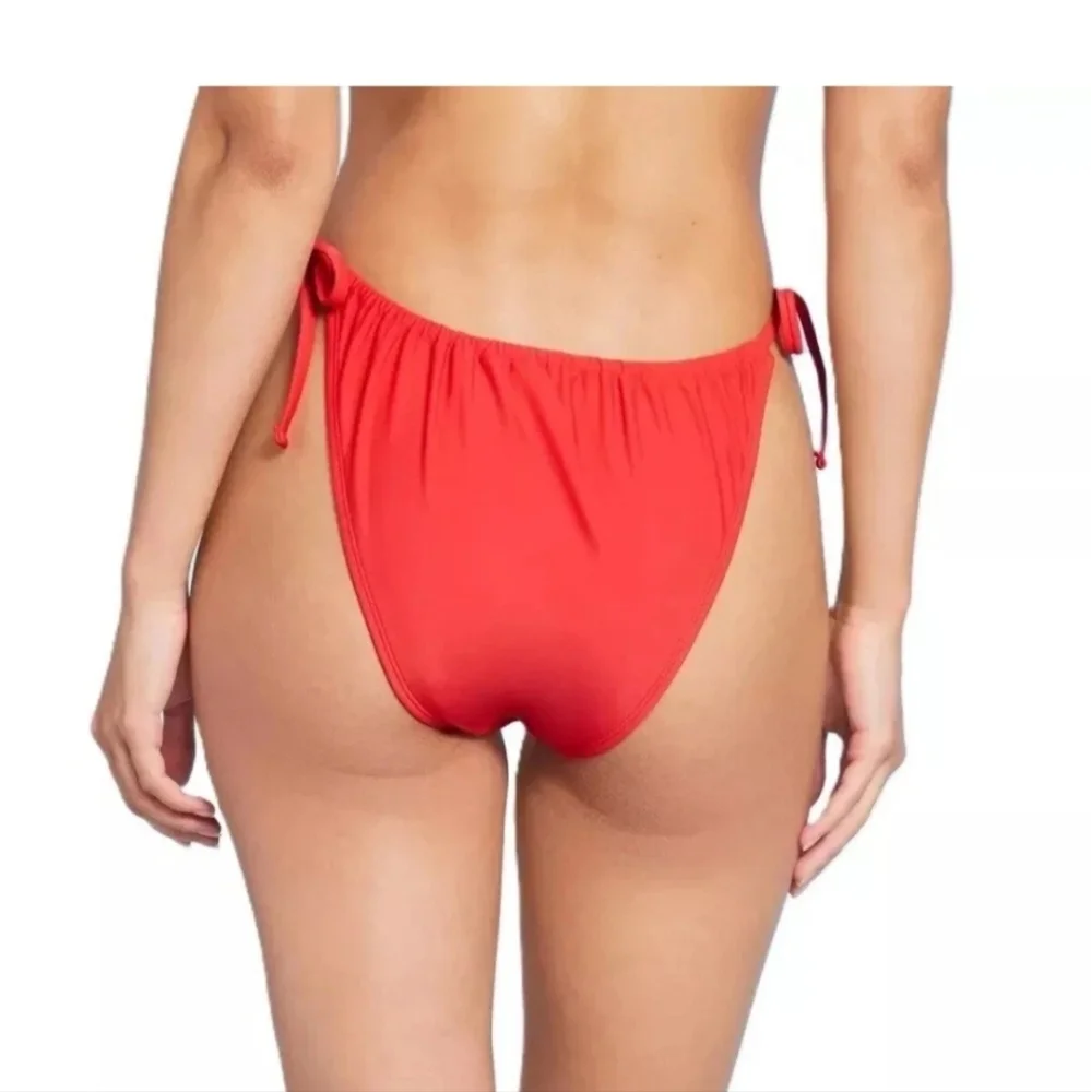 LIKE NEW Vibrant Red Side Tie High Cut Bikini Bottom Sz XS